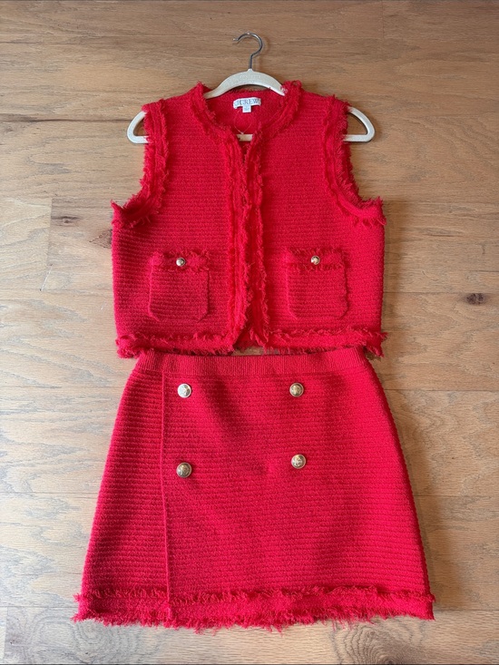 J. Crew Dresses & Skirts - J Crew Red Boucle Knit vest Two-Piece Skirt Set S